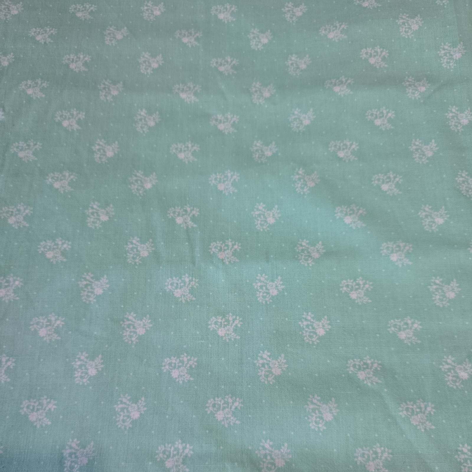 Vintage 50s 60s Seafoam Blue Green White Floral Cotton Fabric 45\ Vintage 50s 60s Seafoam Blue Green White Floral Cotton Fabric 45\