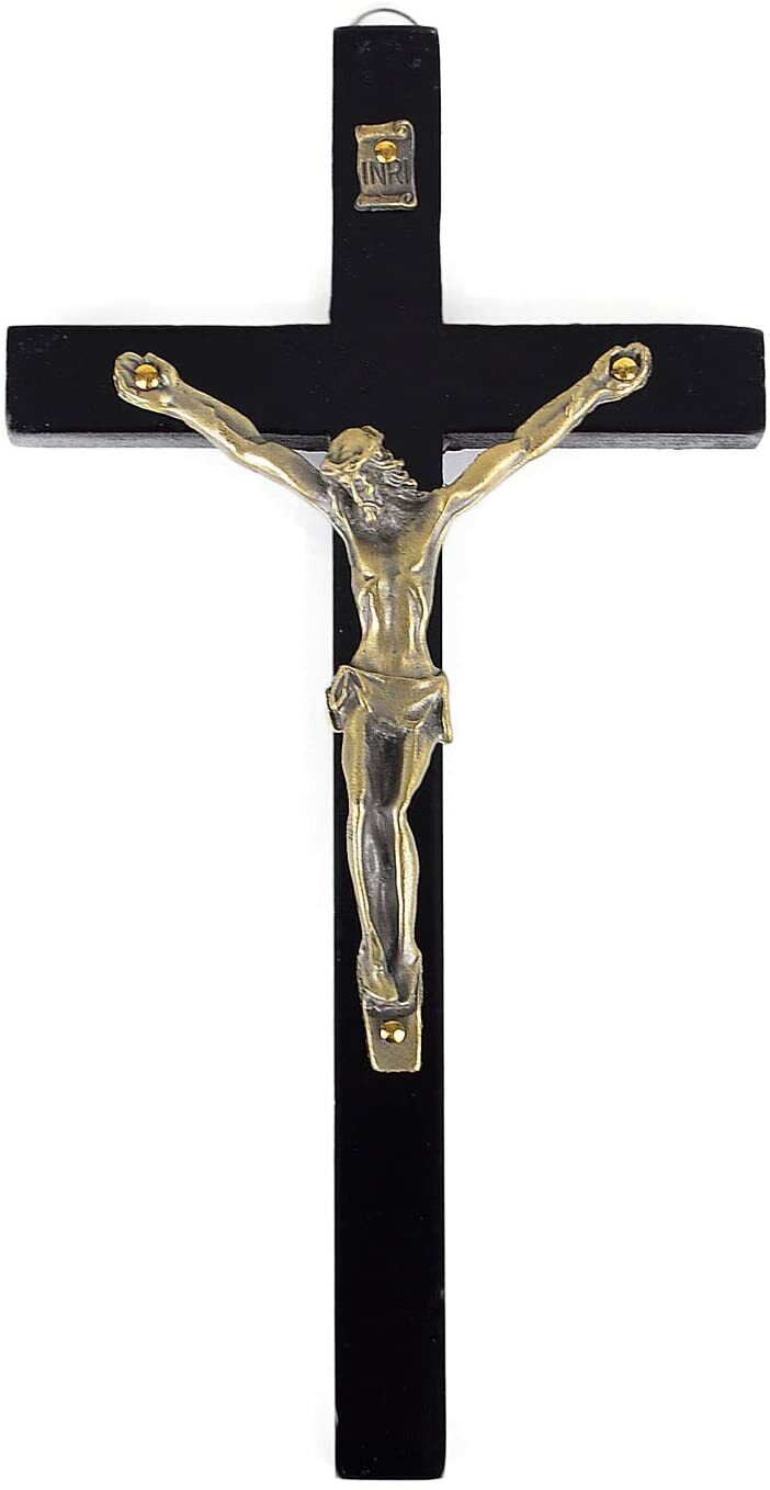 Vintage Wooden Metal Wall Cross Crucifix Holy Religious Carved Christ Black