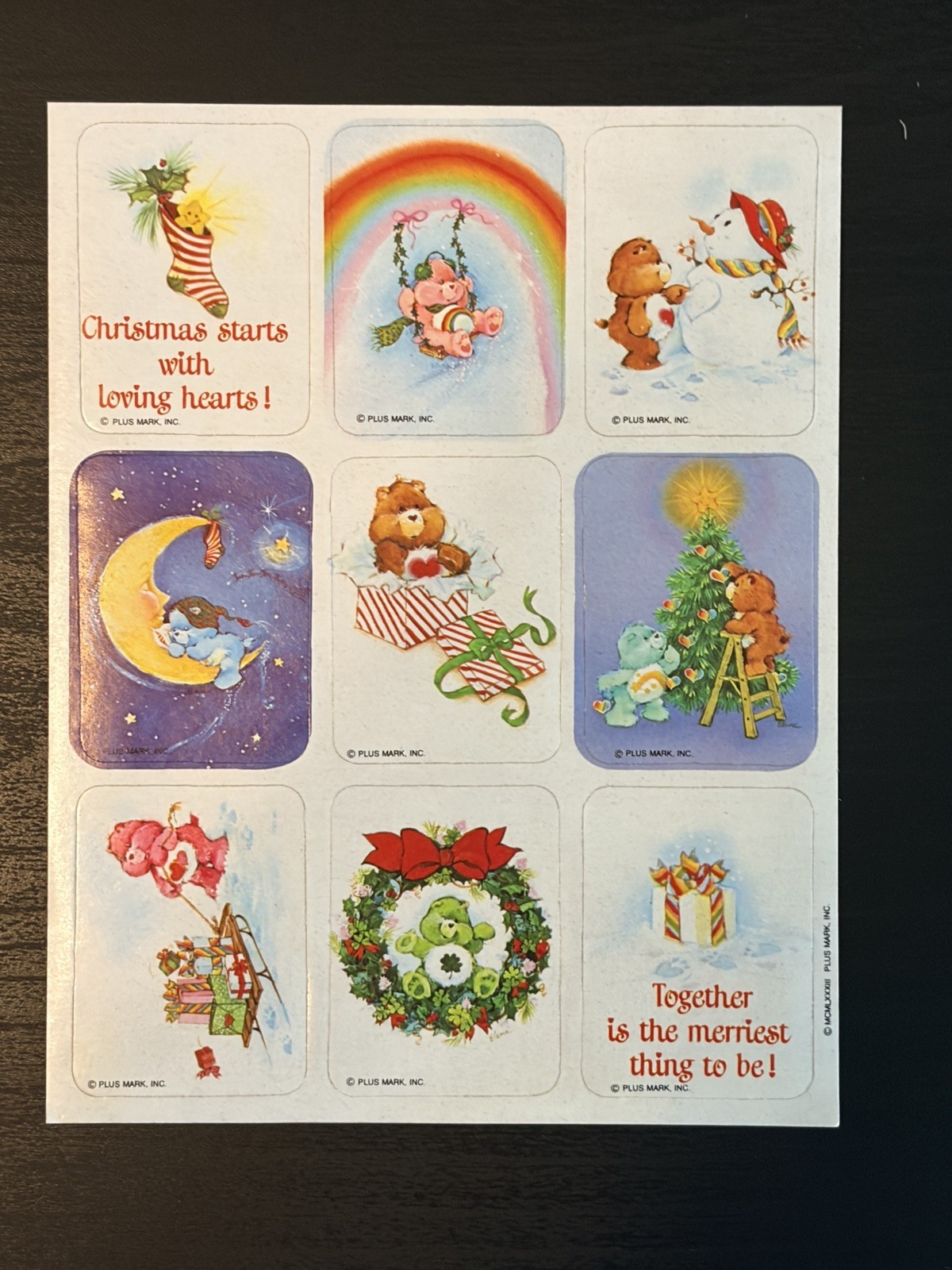 Vintage 80’s Plus Mark CARE BEARS Christmas Sticker Sheet - RARE