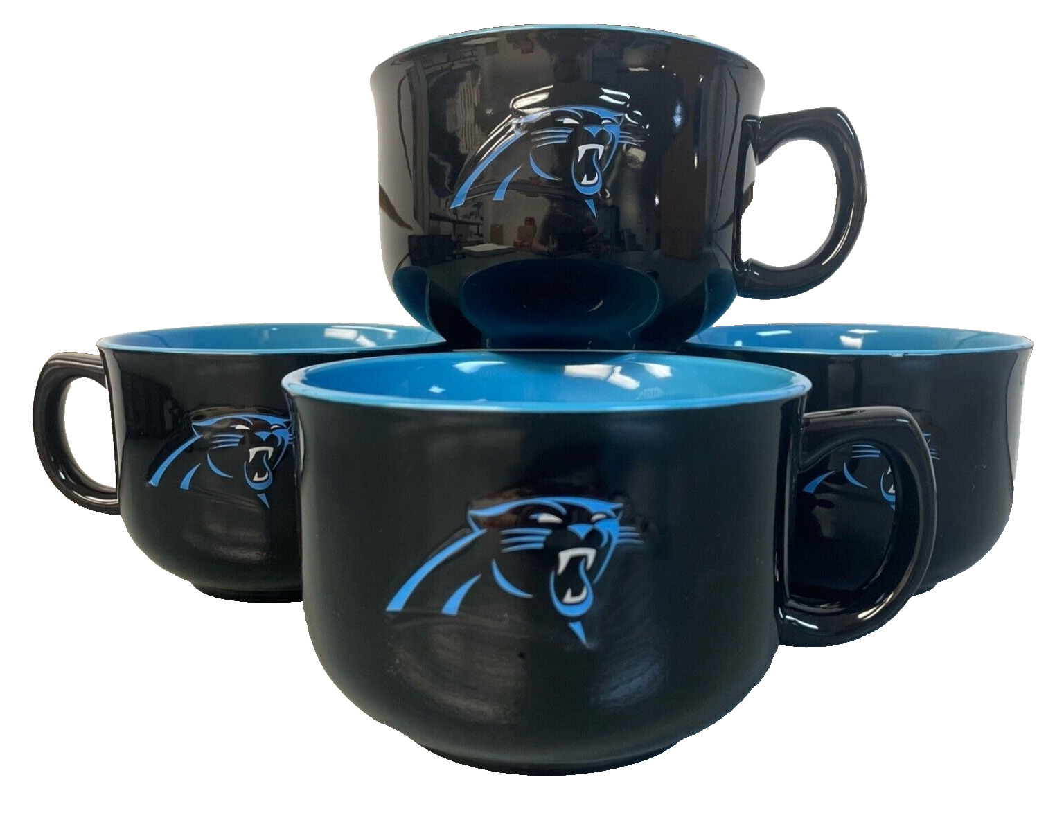 NEW Set of 4: NFL Carolina Panthers 32oz Ceramic Soup Bowl Large Handle Cup Mug