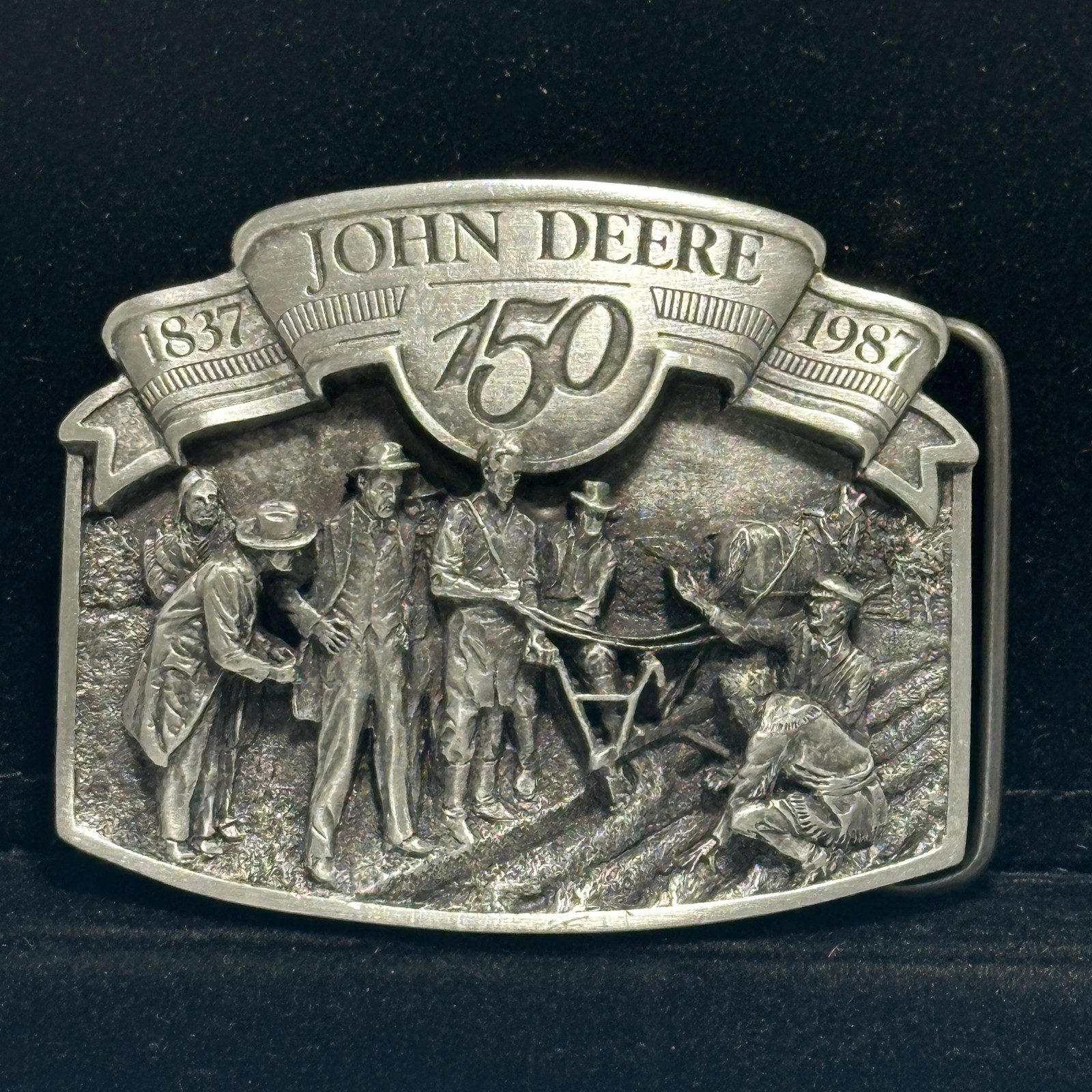 Vintage 1987 John Deere 150th Anniversary Agriculture Belt Buckle 15113 Silver Vintage 1987 John Deere 150th Anniversary Agriculture Belt Buckle 15113 Silver