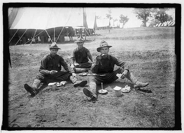 Photo:National Guard Camp Soldiers Eating Outdoors 1910s Tents Drill Field