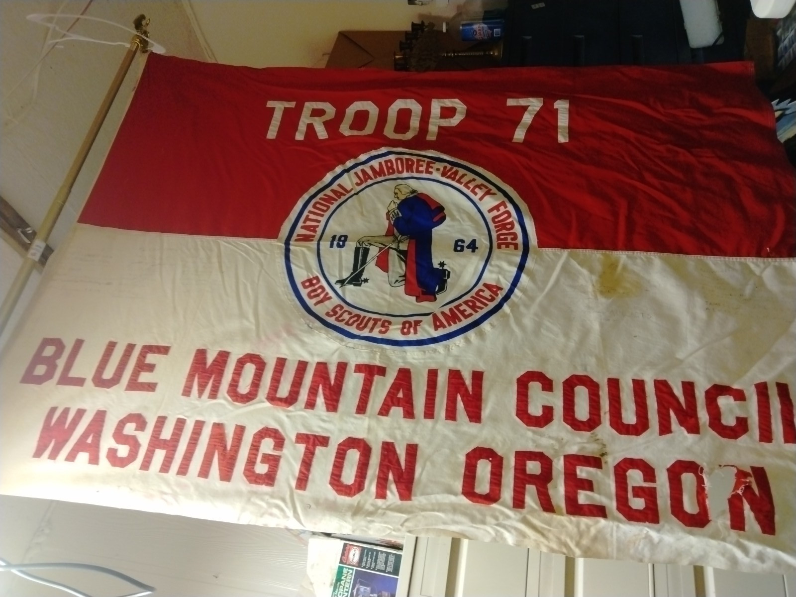 1964 Boy Scout National Jamboree Valley Forge Troop 71 Flag Signed . 3x5 Feet 1964 Boy Scout National Jamboree Valley Forge Troop 71 Flag Signed . 3x5 Feet