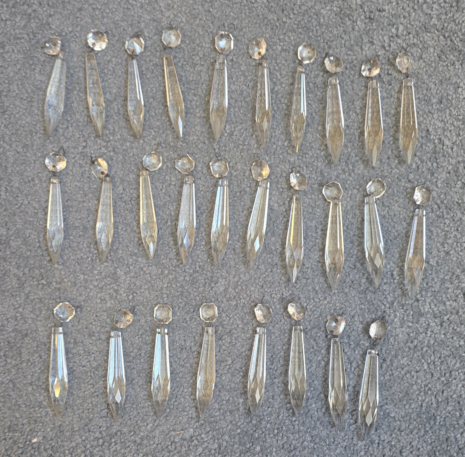 Antique Icicle Crystal Prisms Light Lamp Fixture Parts, 3”, .5” Buttons Antique Icicle Crystal Prisms Light Lamp Fixture Parts, 3”, .5” Buttons