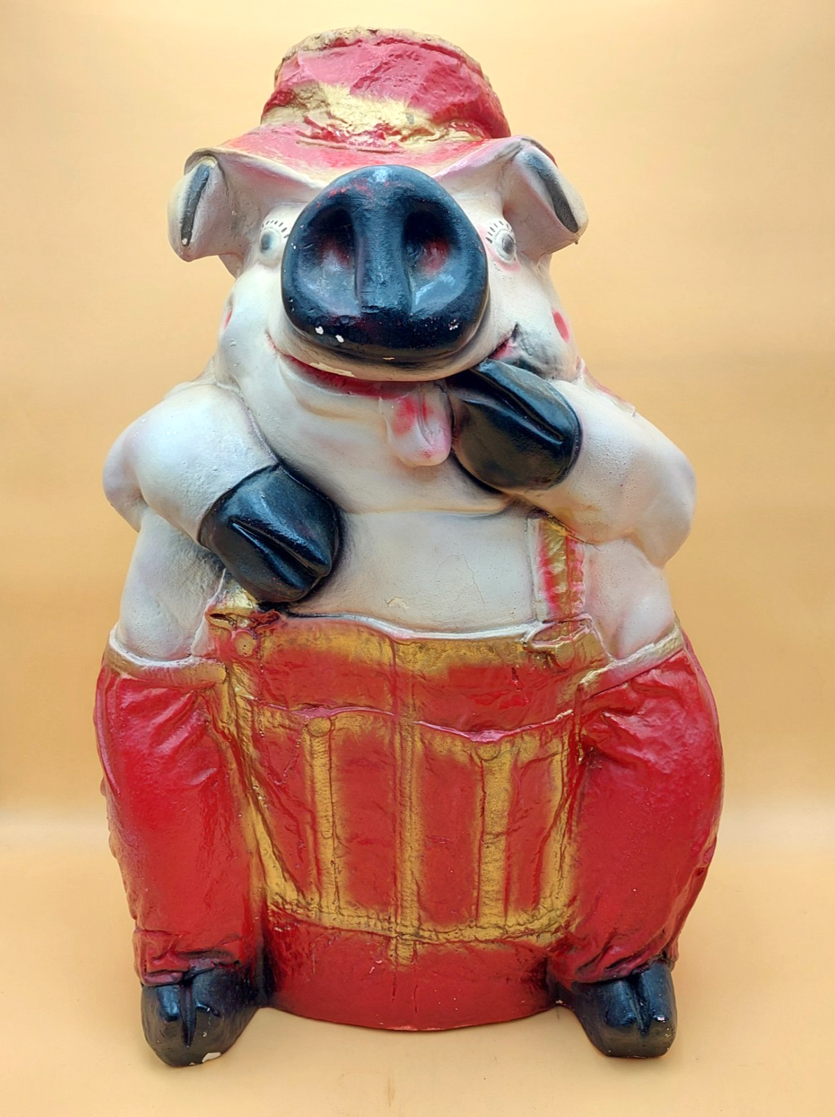 Chalkware Farmer Pig Piggy Bank 24\ Chalkware Farmer Pig Piggy Bank 24\