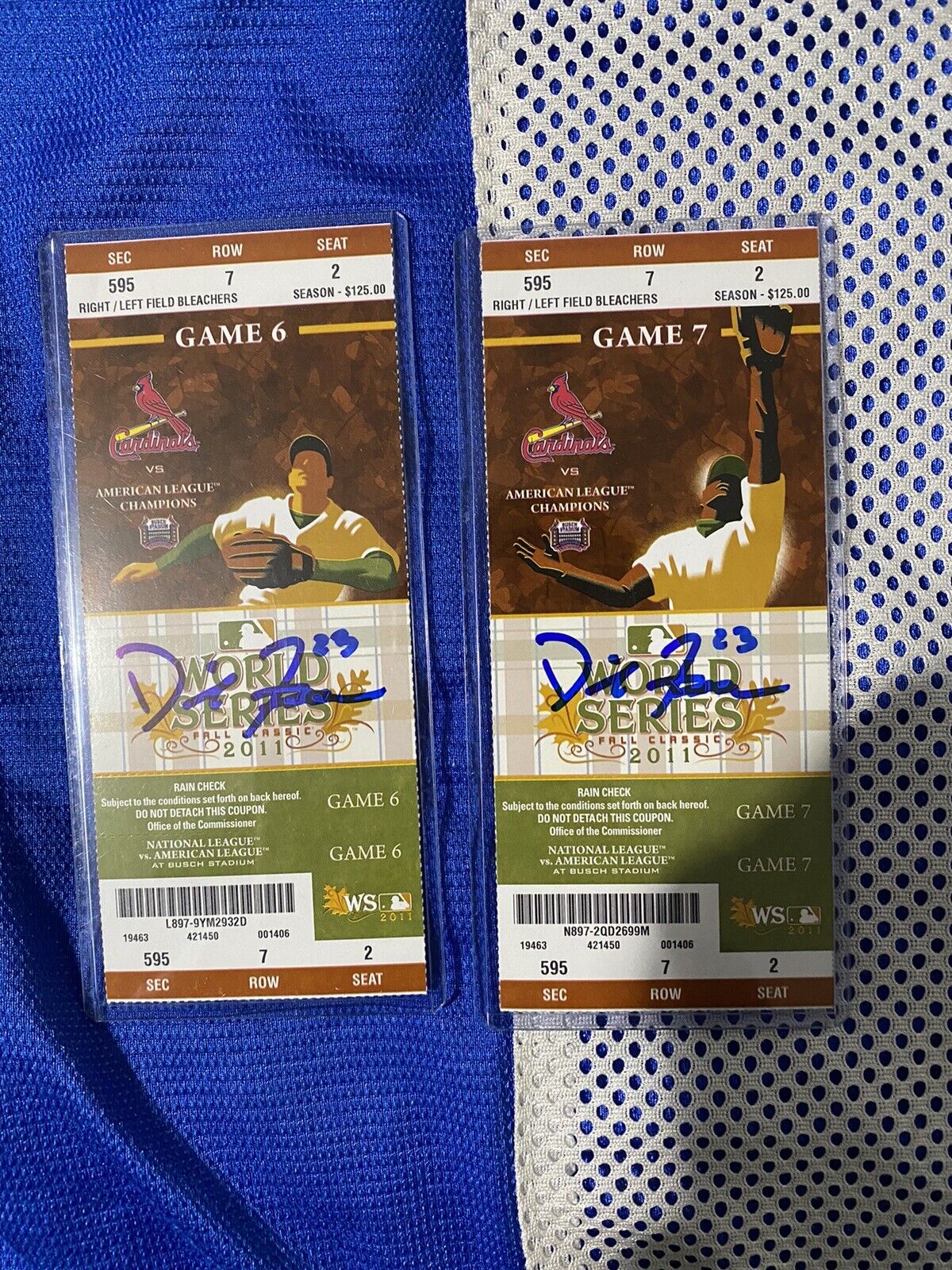 2011 world series game 6 and 7 tickets signed by david freese Cardinals Champs