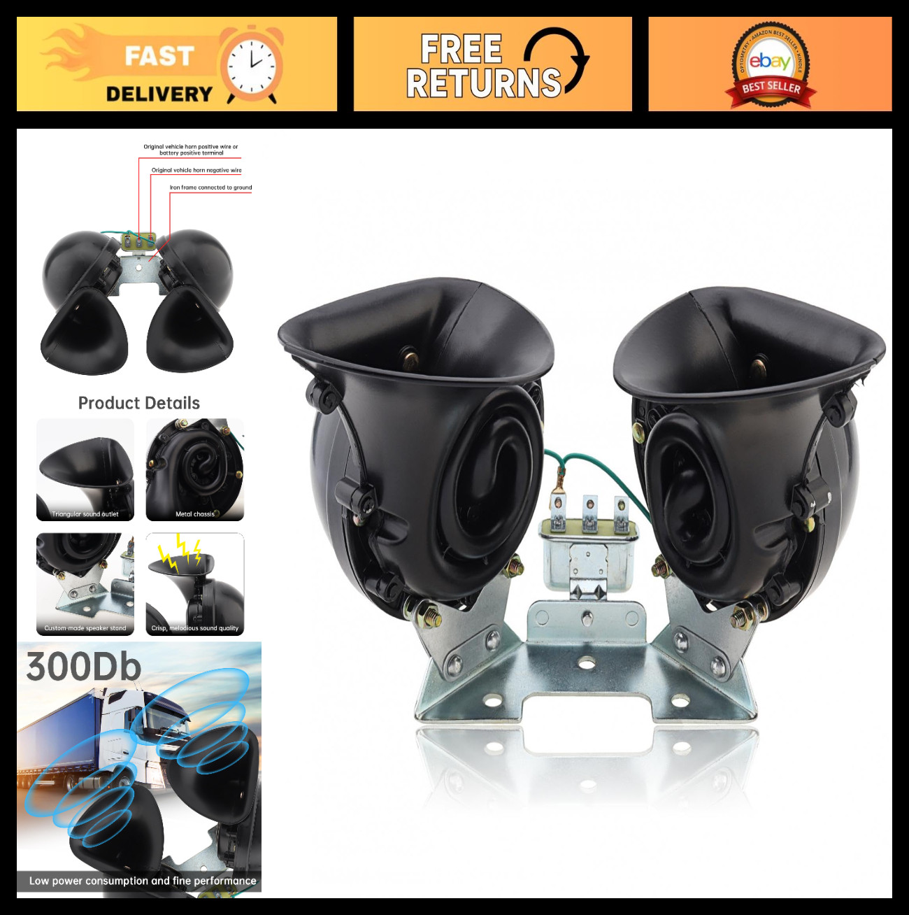 Car Horn 12V Universal Super Loud 300db High Tone Auto Horns Waterproof Electric Car Horn 12V Universal Super Loud 300db High Tone Auto Horns Waterproof Electric
