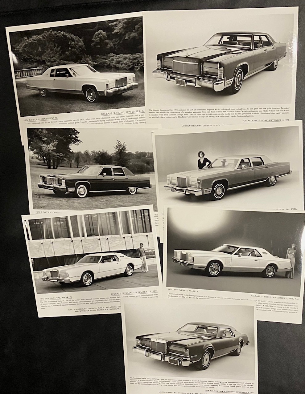 New Original 74 76 77 Lincoln Continental MARK V VI Press Photos 8x10 Lot of 7