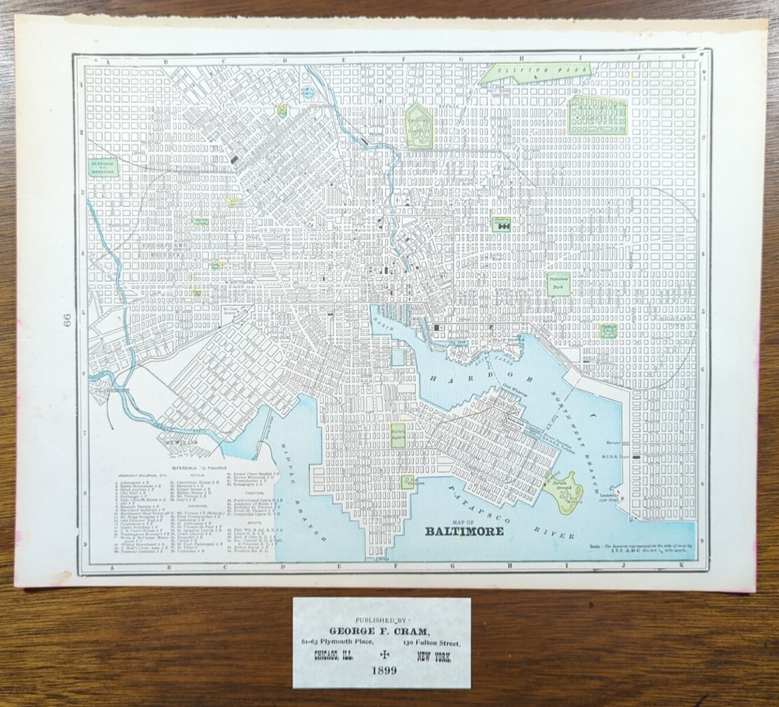 Vintage 1899 BALTIMORE MARYLAND Map 14 Vintage 1899 BALTIMORE MARYLAND Map 14