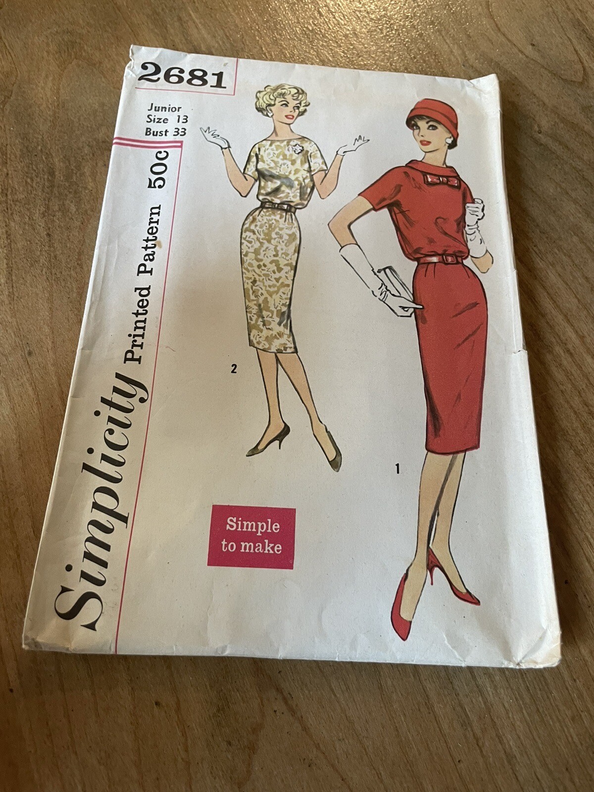 Vintage 1950s SIMPLICITY Pattern 2681 Dress Junior Size 13 Bust 33 Vintage 1950s SIMPLICITY Pattern 2681 Dress Junior Size 13 Bust 33