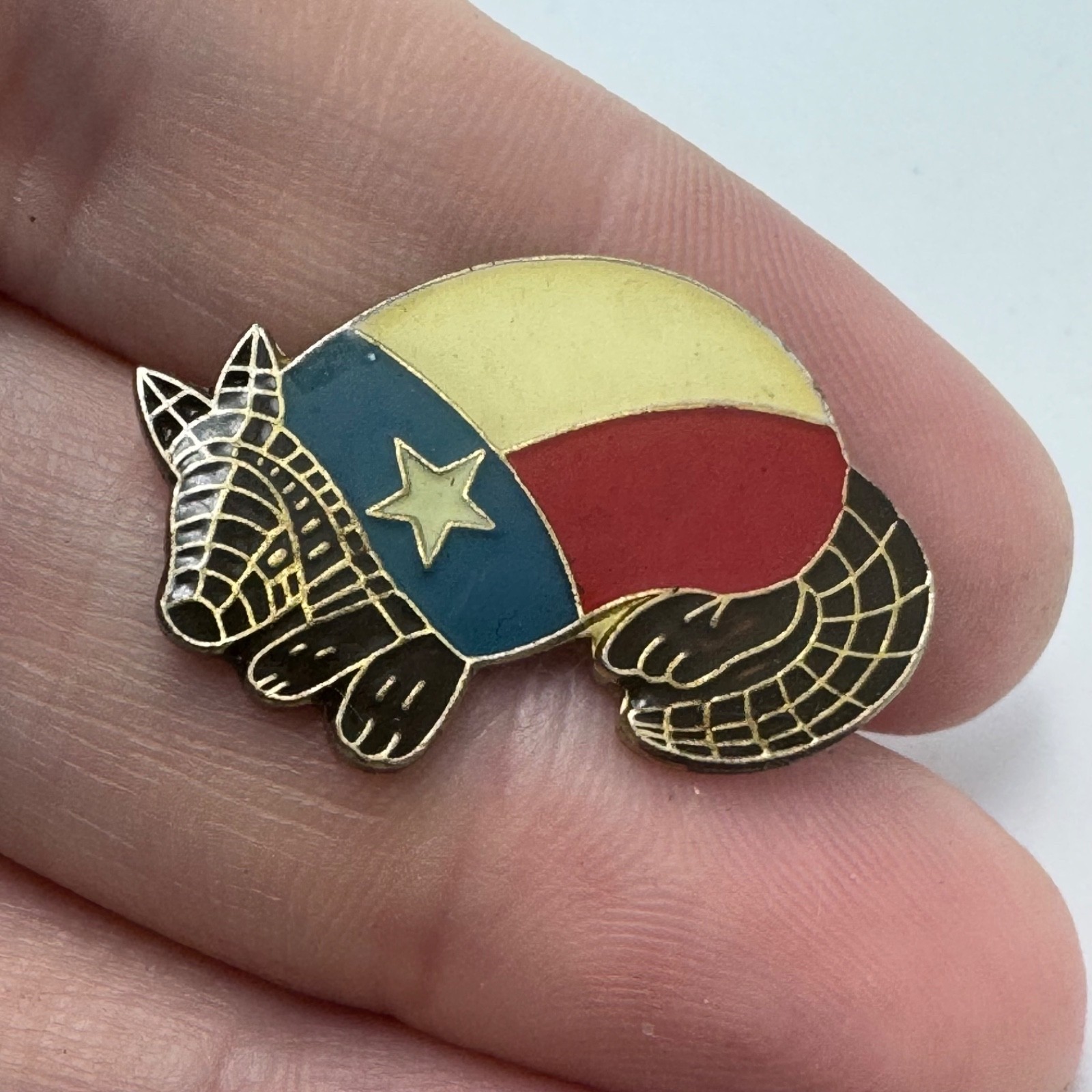 Armadillo Texas Flag Lapel Pin Enamel State Animal Lone Star Vintage Armadillo Texas Flag Lapel Pin Enamel State Animal Lone Star Vintage