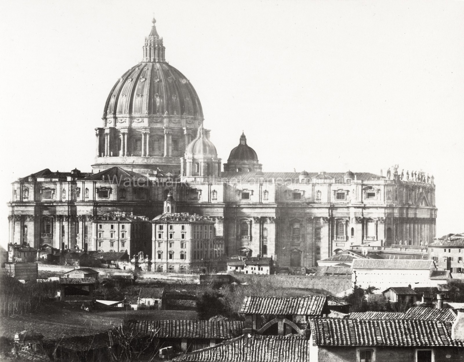 Rome Italy St. Peter's Cathedral Vatican Cityscape Dome Vtg. Photo 19thC.