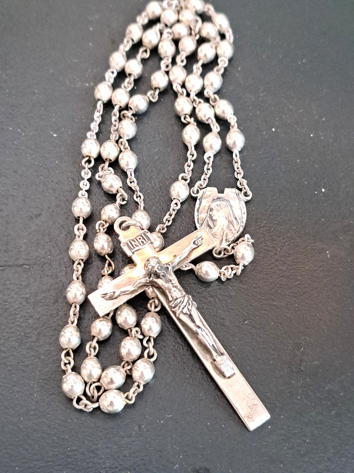 Vintage STERLING SILVER ROSARY STERLING BEADS & Catholic 2 1/4\ Vintage STERLING SILVER ROSARY STERLING BEADS & Catholic 2 1/4\