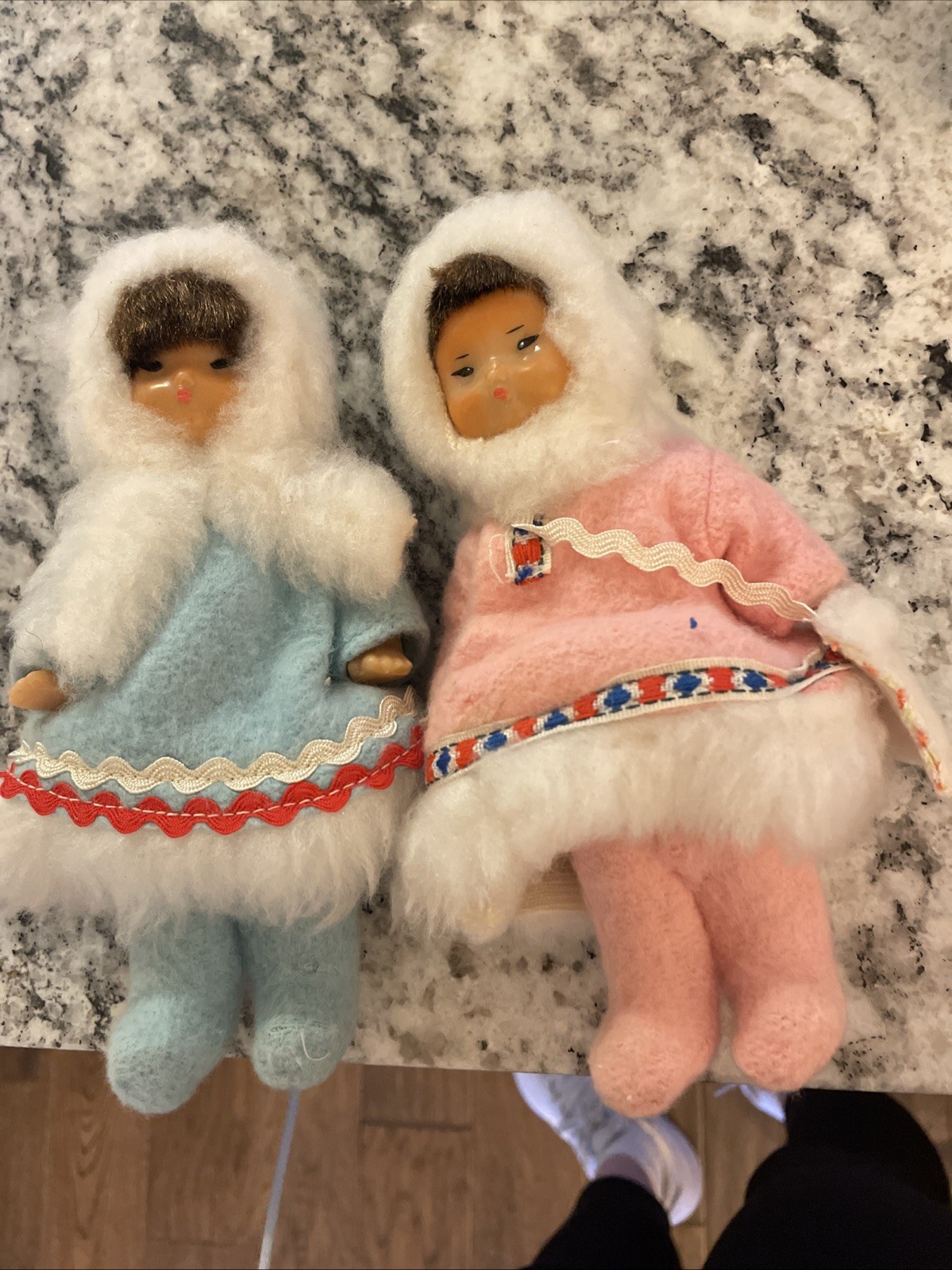 Vintage 1970\'s USSR Russian Сhildren of the North Doll Pair with Fur 8”