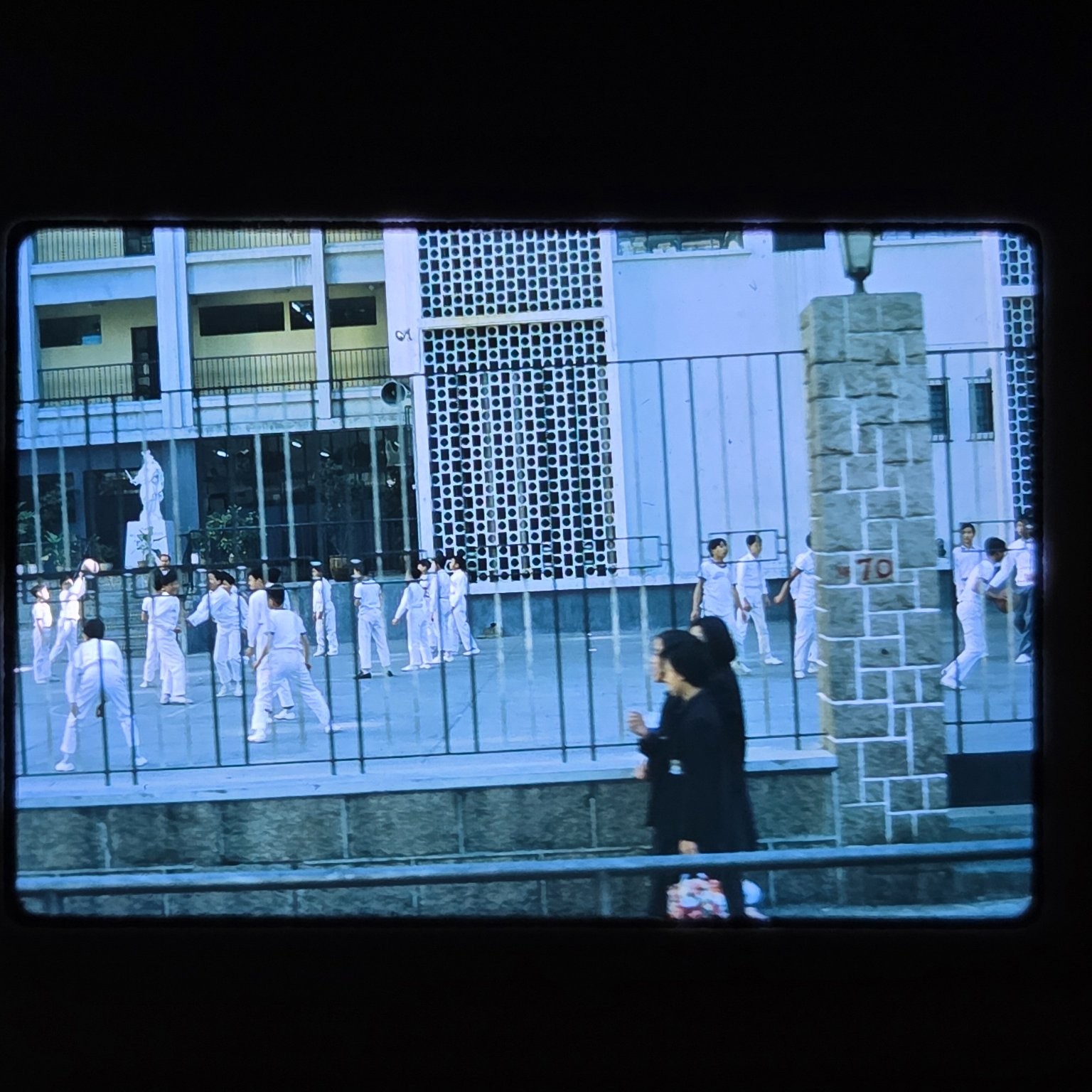 School Students Courtyard Color Slide 1970s Daily Life Education Vintage