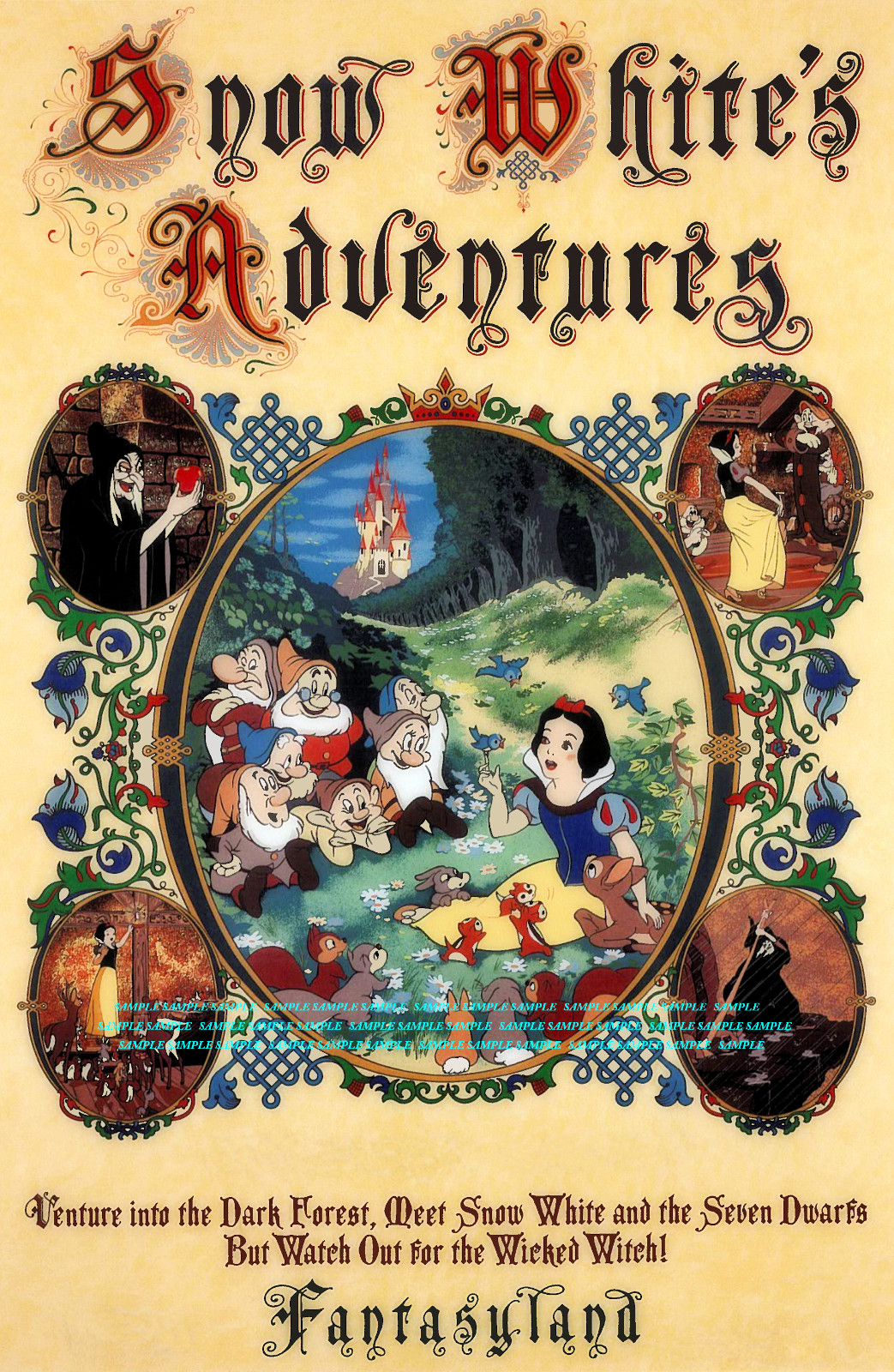 1983 Disney Snow White Adventures Fantasyland Poster 11 x 17 Attraction Ride