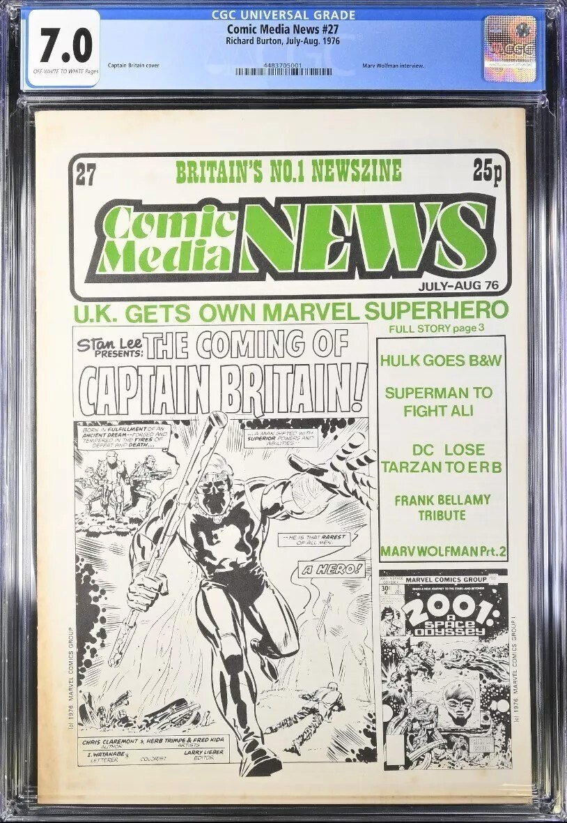 π΄π₯ CGC 7.0 COMIC MEDIA NEWS #27 π 1st CAPTAIN BRITAIN 1976 UK X-MEN Excalibur π΄π₯ CGC 7.0 COMIC MEDIA NEWS #27 π 1st CAPTAIN BRITAIN 1976 UK X-MEN Excalibur