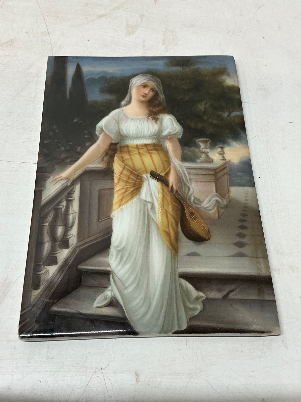 Vintage German Porcelain Portrait Plaque Mignon After P Wagner Hand Painted 4x6