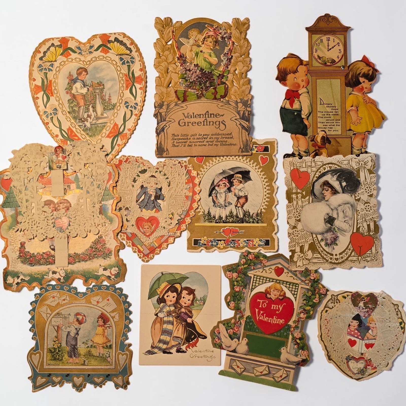 Lot of 11 Antique 1920s Valentines Day Card Whitney German Lace Die-Cut Lot of 11 Antique 1920s Valentines Day Card Whitney German Lace Die-Cut