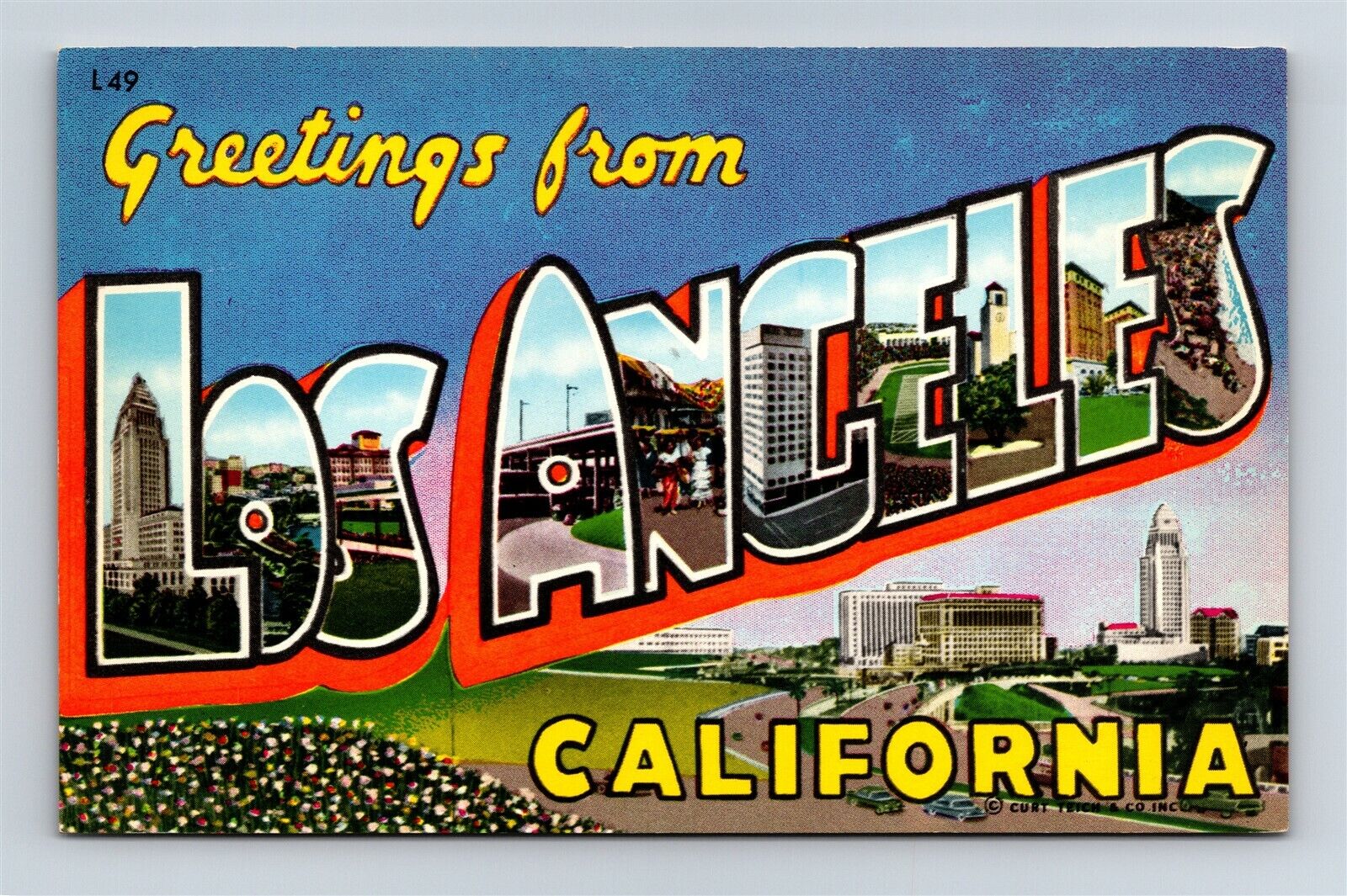 Postcard CA Large Letter Greetings From Los Angeles California c1950s AI3