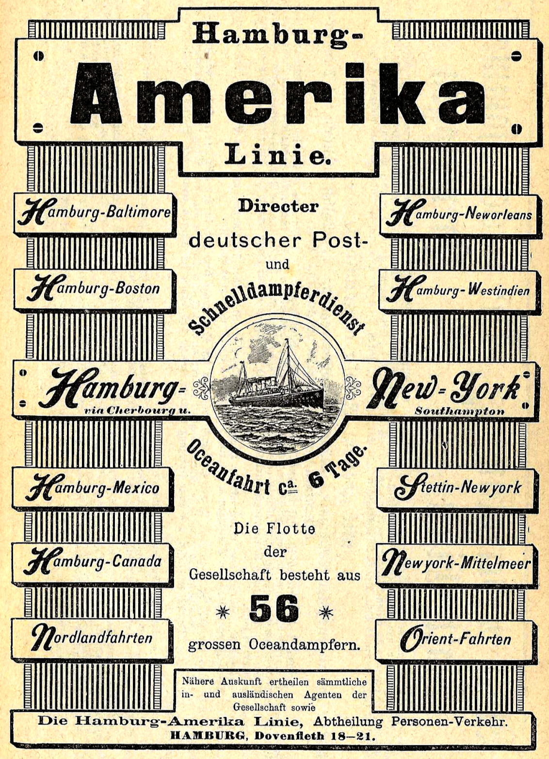 Advertisement/Advertising 1897: HAMBURG-AMERICA.LINE/NEW YORK