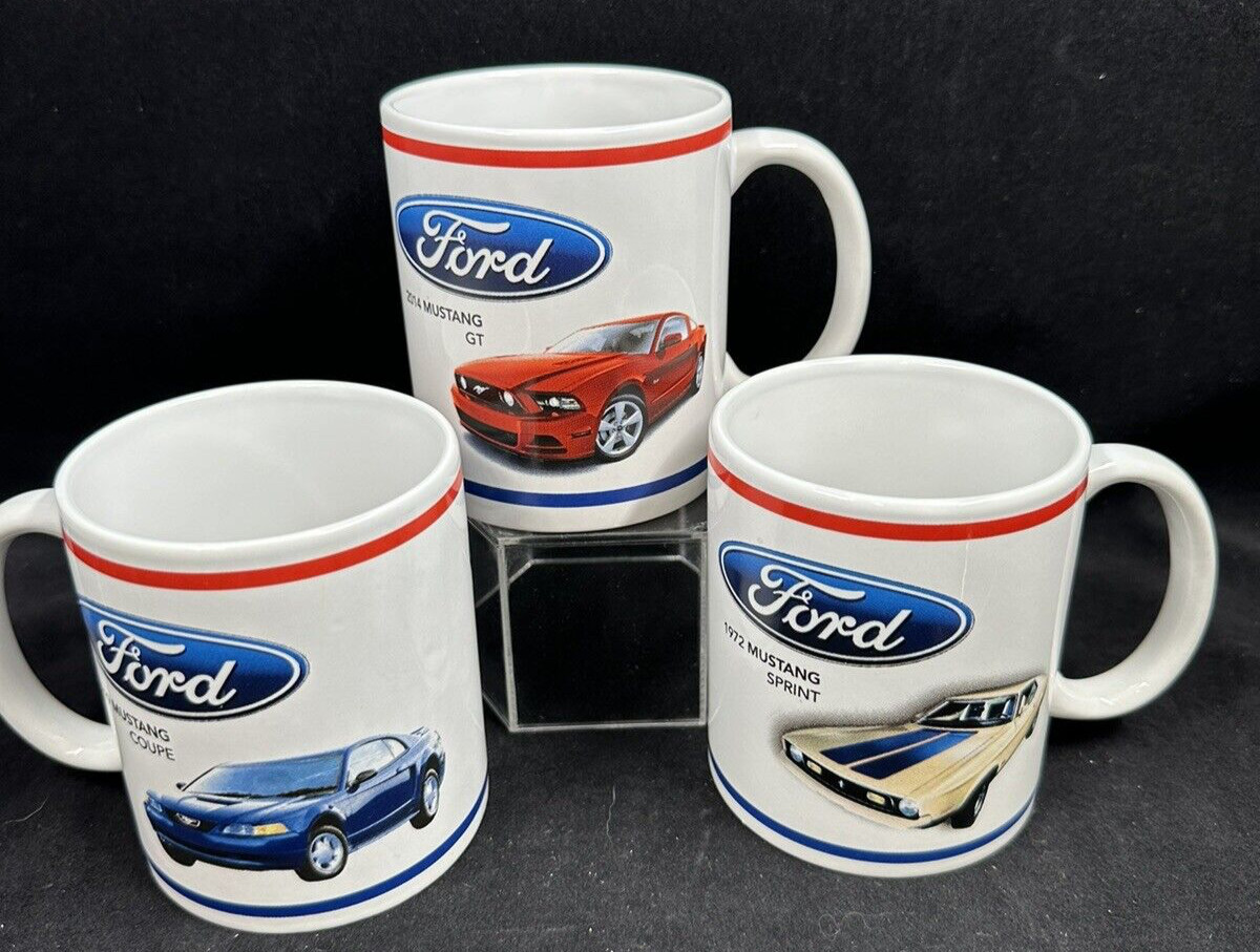 3 Ford Mustand Mug Collection 2014 GT 1999 Coupe 1972 Sprint Officially Licensed