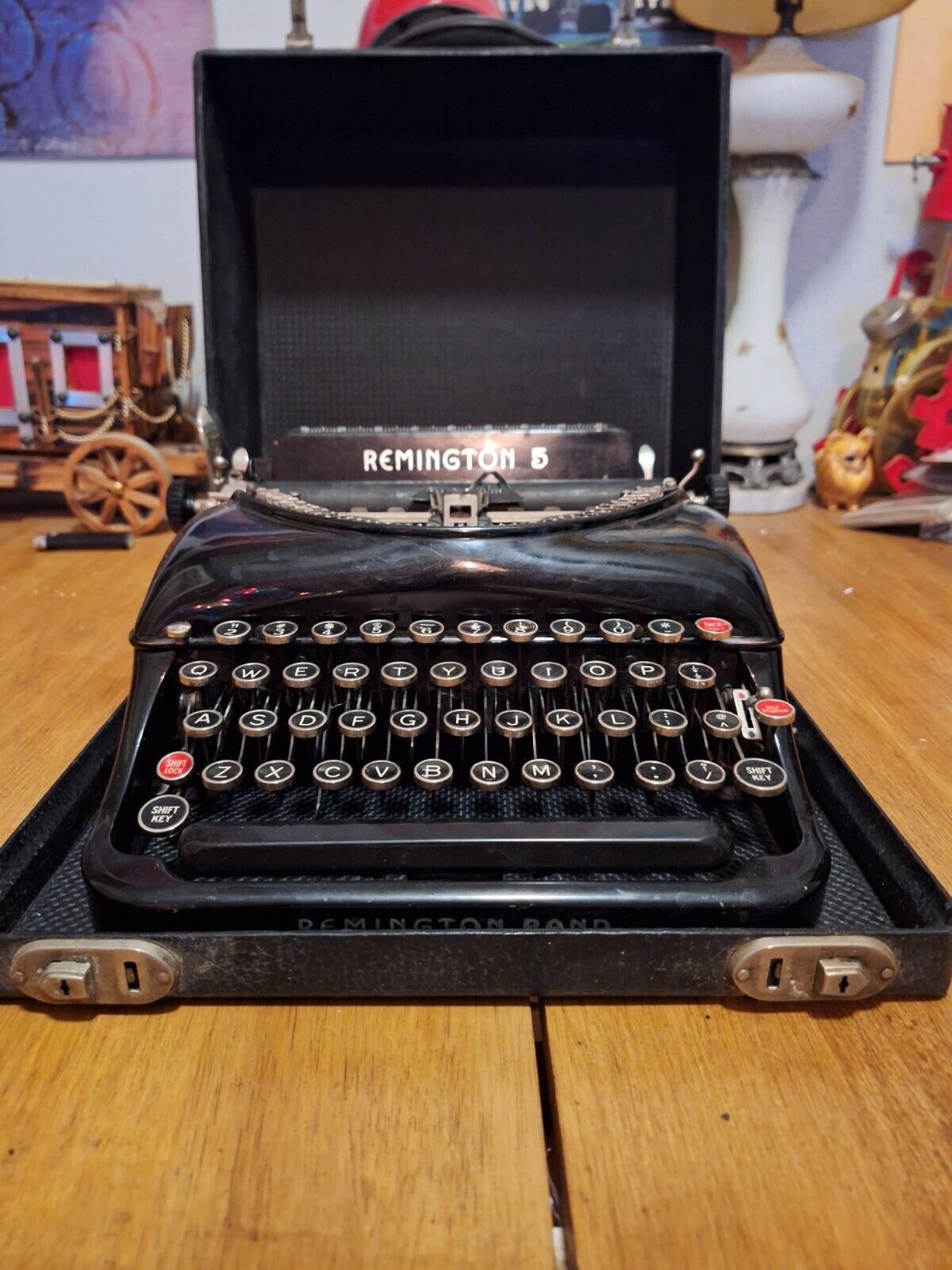 Beautiful 1930's Remington Rand 5  Portable Typewriter With Case NEEDS SERVICE 