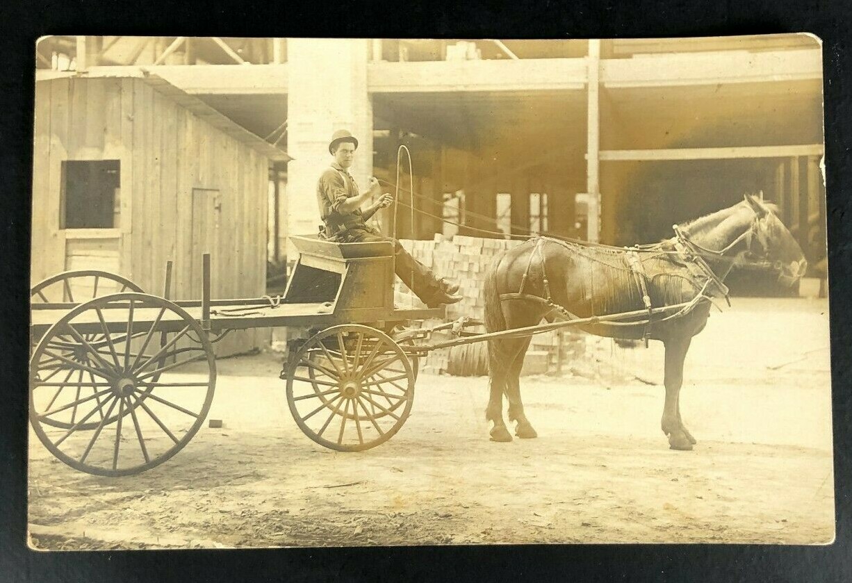 RPPC Antique Vintage Postcard Horse Buckboard Building Construction Lumber Early RPPC Antique Vintage Postcard Horse Buckboard Building Construction Lumber Early