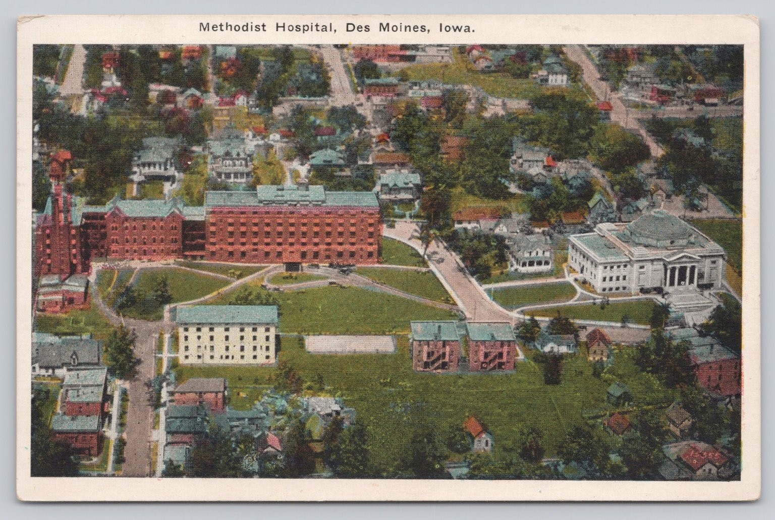 Vintage Methodist Hospital Des Moines Iowa 1925 Aerial View Postcard Posted