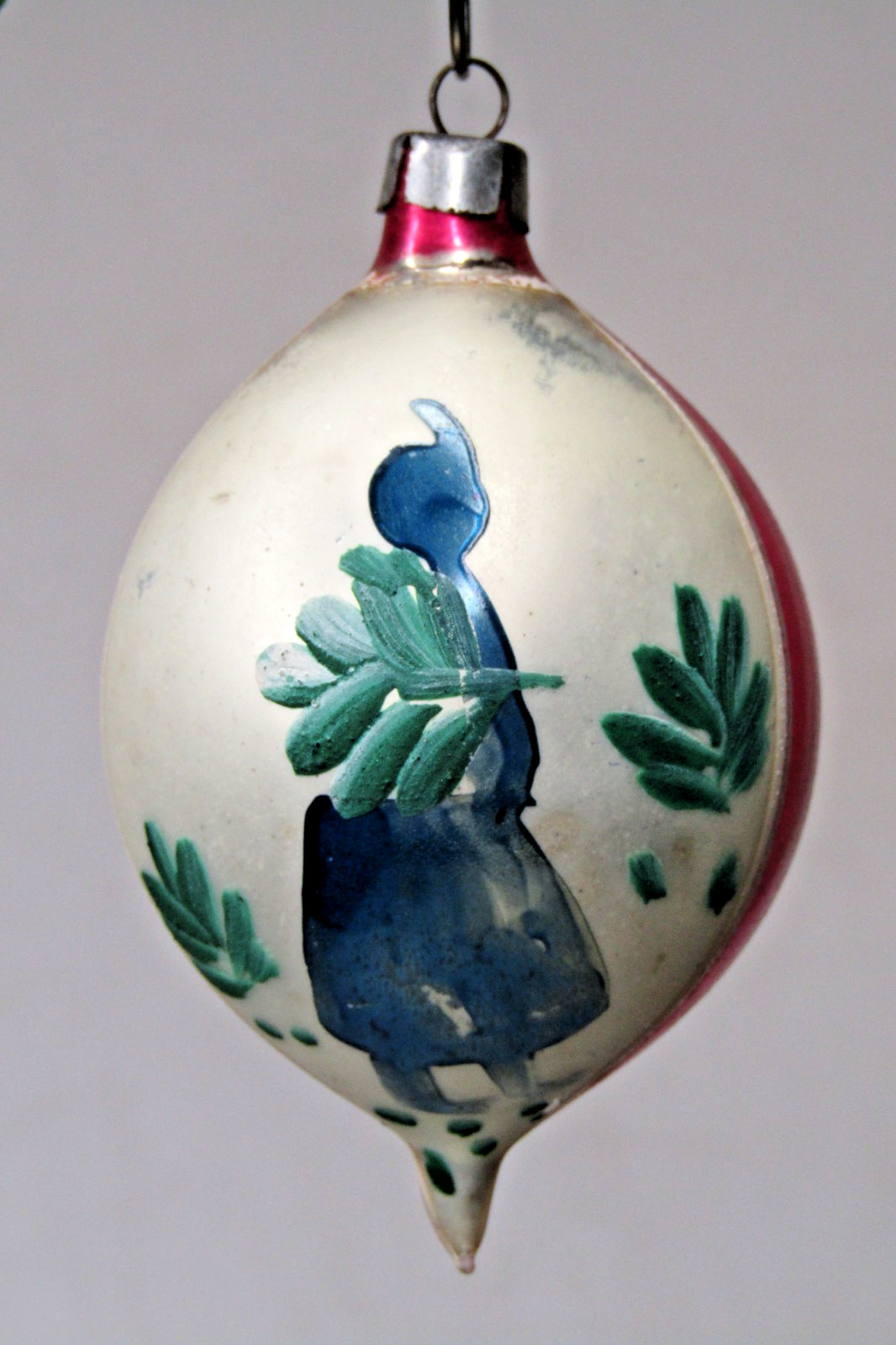 Vintage Glass Pictured Blue SANTA w TREE DROP Christmas Ornament Fantasia Poland