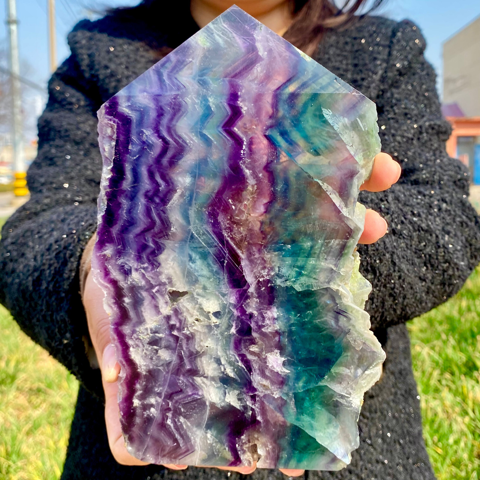 2.4LB Natural Rainbow Fluorite Quartz Healing Stone Crystal Point Wand Obelisk 2.4LB Natural Rainbow Fluorite Quartz Healing Stone Crystal Point Wand Obelisk