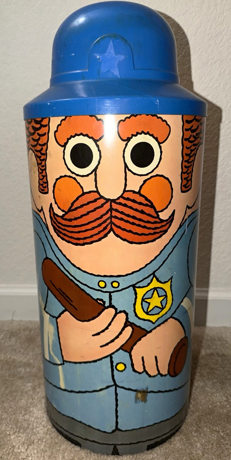 Trash Can, Policeman with Nightstick, Hat, Vintage, Cheinco, 1960s Trash Can, Policeman with Nightstick, Hat, Vintage, Cheinco, 1960s