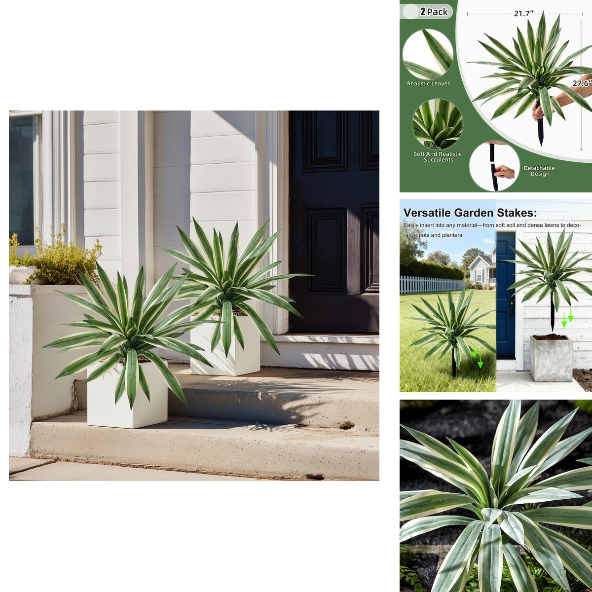 Yarmare Artificial Agave Plant 19inch 2 Pcs White Yarmare Artificial Agave Plant 19inch 2 Pcs White