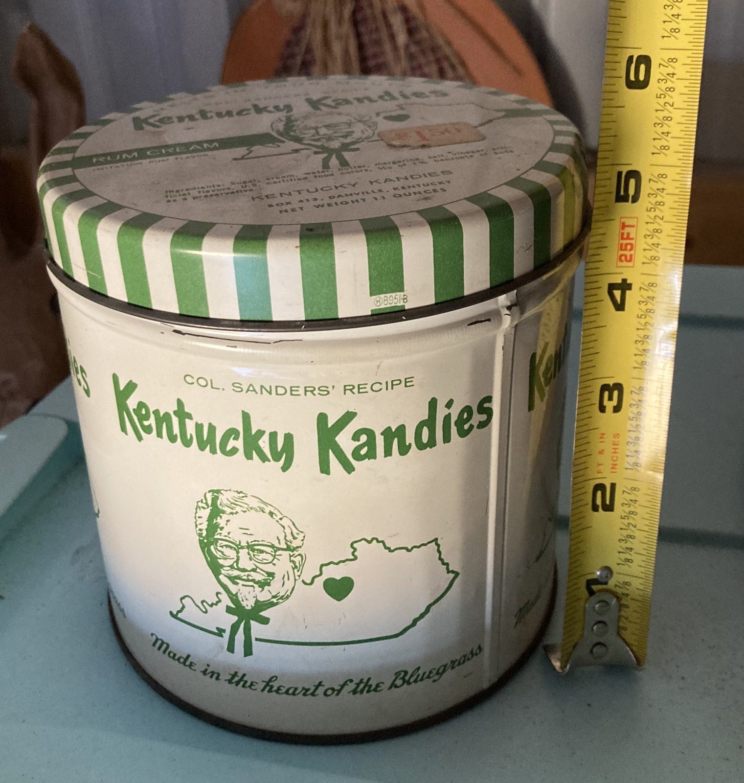Vintage Kentucky Kandies Candy Metal Tin GREEN LID Colonel Sanders KFC RARE Vintage Kentucky Kandies Candy Metal Tin GREEN LID Colonel Sanders KFC RARE