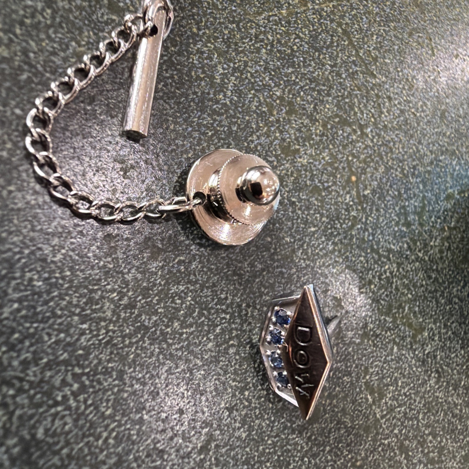 Vintage Dow Chemical 10K Gold 20-Year Service Tie Tack Chain & Bar 4 Sapphires Vintage Dow Chemical 10K Gold 20-Year Service Tie Tack Chain & Bar 4 Sapphires