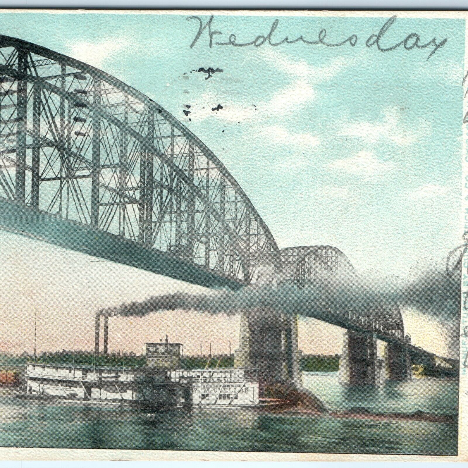 1907 St. Louis, MO Merchant's Bridge Steam Ship Curt Teich UDB PC McClellan A166