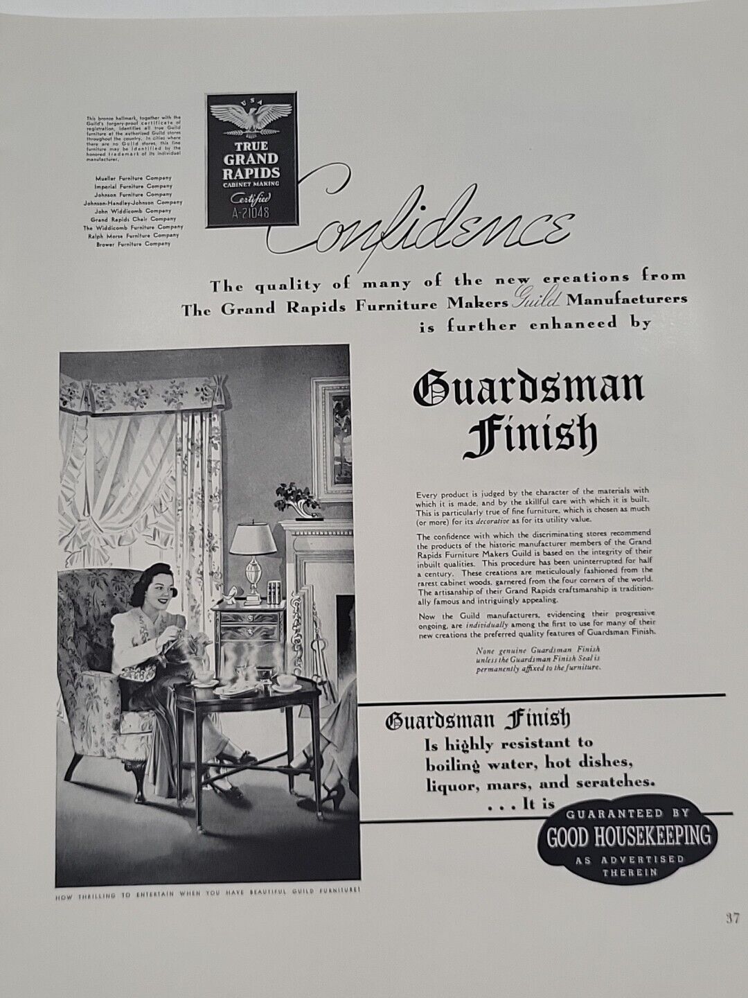 1940 Grand Rapids Furniture Makers Fortune WW2 Print Ad Guardsman Finish