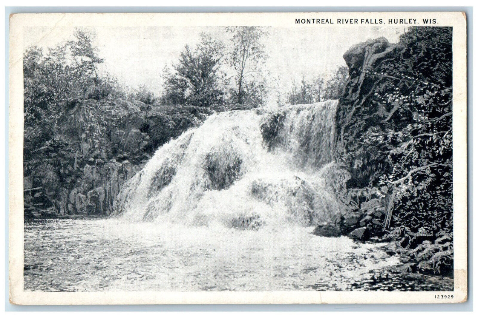c1940's Montreal River Falls Hurley Wisconsin WI Vintage Unposted Postcard