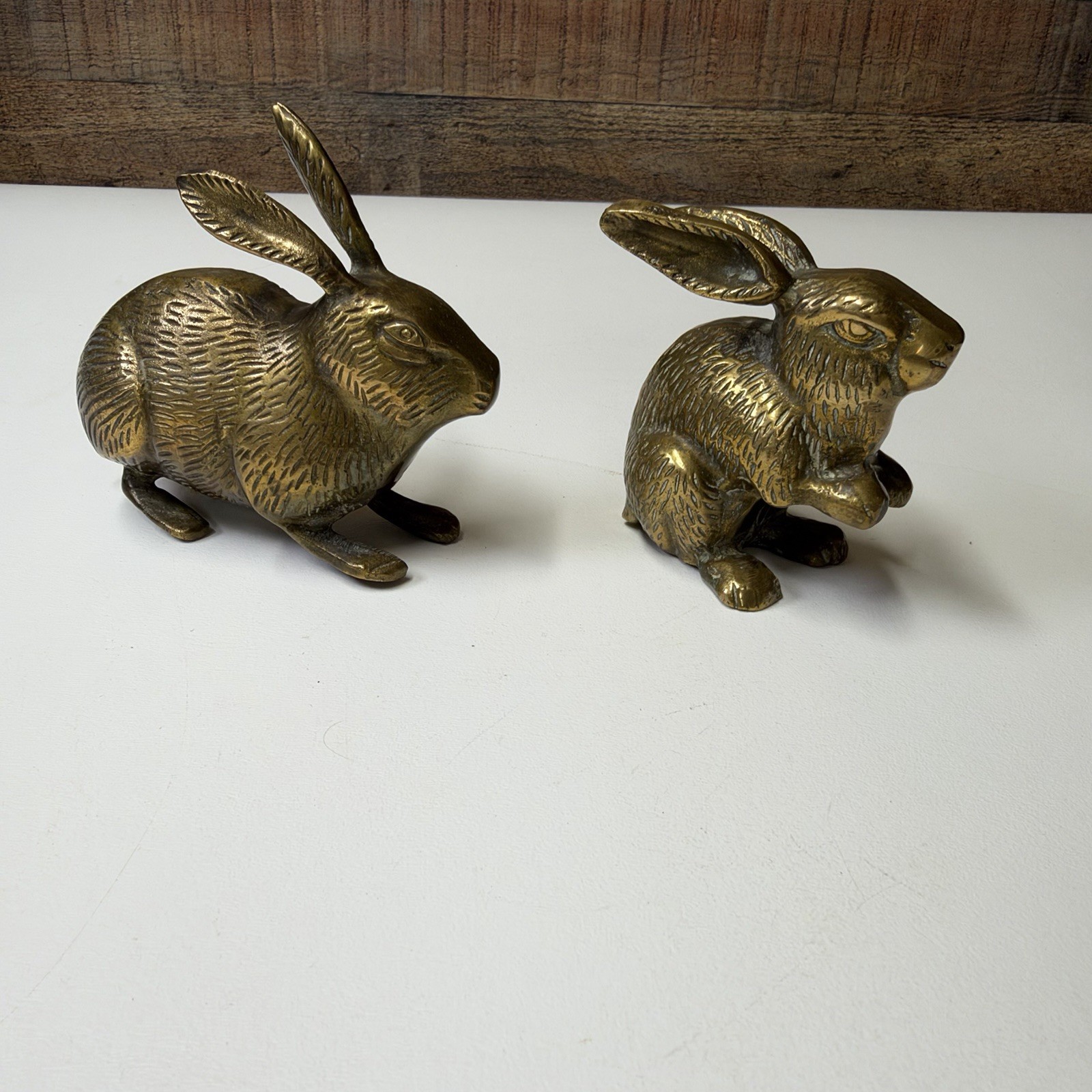 Vtg Heavy Brass Rabbits Pair Detailed Patina Cottagecore Farmhouse Decor 5.5 Vtg Heavy Brass Rabbits Pair Detailed Patina Cottagecore Farmhouse Decor 5.5