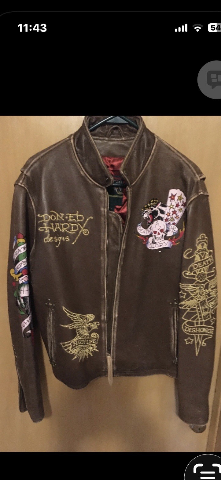 ED HARDY Vintage Leather Jacket (Dead before Dishonor) ED HARDY Vintage Leather Jacket (Dead before Dishonor)