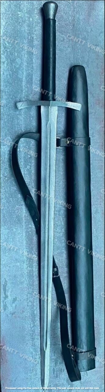 Custom Hand-Forged Damascus Steel Viking Long Sword Battle Ready With Scabbard.
