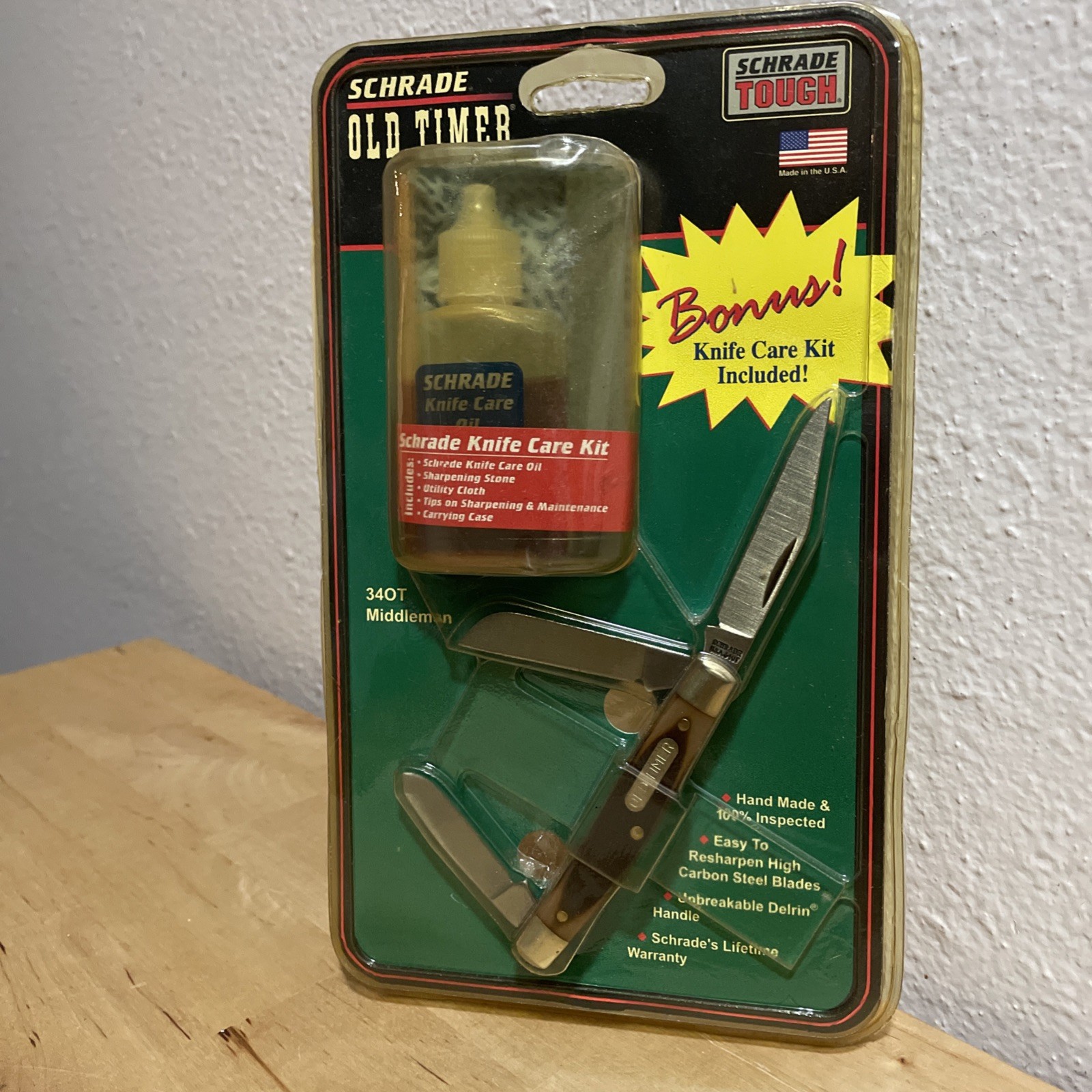 VTG 1990s Schrade USA Old Timer 34OT Stockman Knife W Care Kit Sealed NOS Derlin VTG 1990s Schrade USA Old Timer 34OT Stockman Knife W Care Kit Sealed NOS Derlin