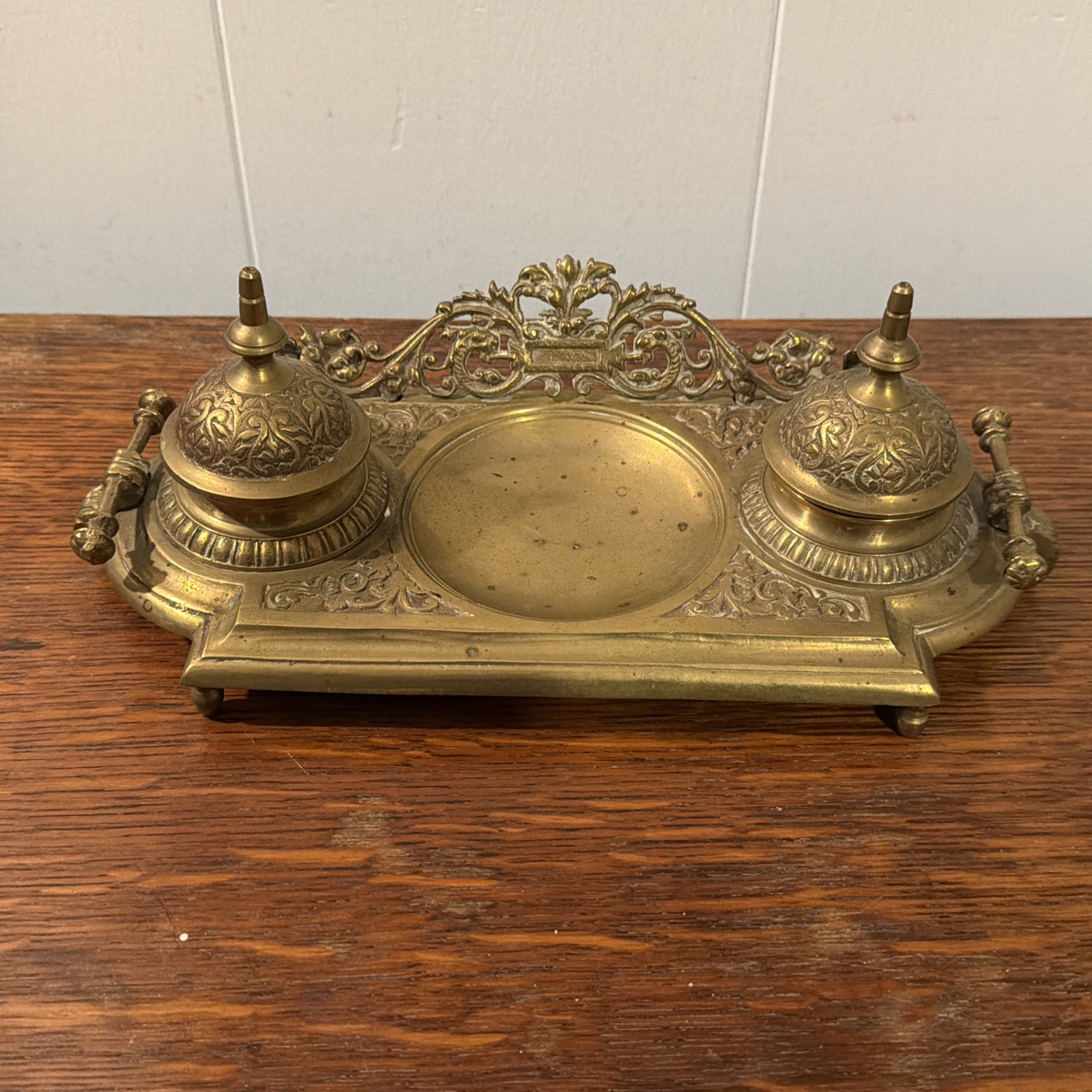 Vintage Solid BRASS DOUBLE INKWELL STAND VINTAGE 5 x 11 Vintage Solid BRASS DOUBLE INKWELL STAND VINTAGE 5 x 11