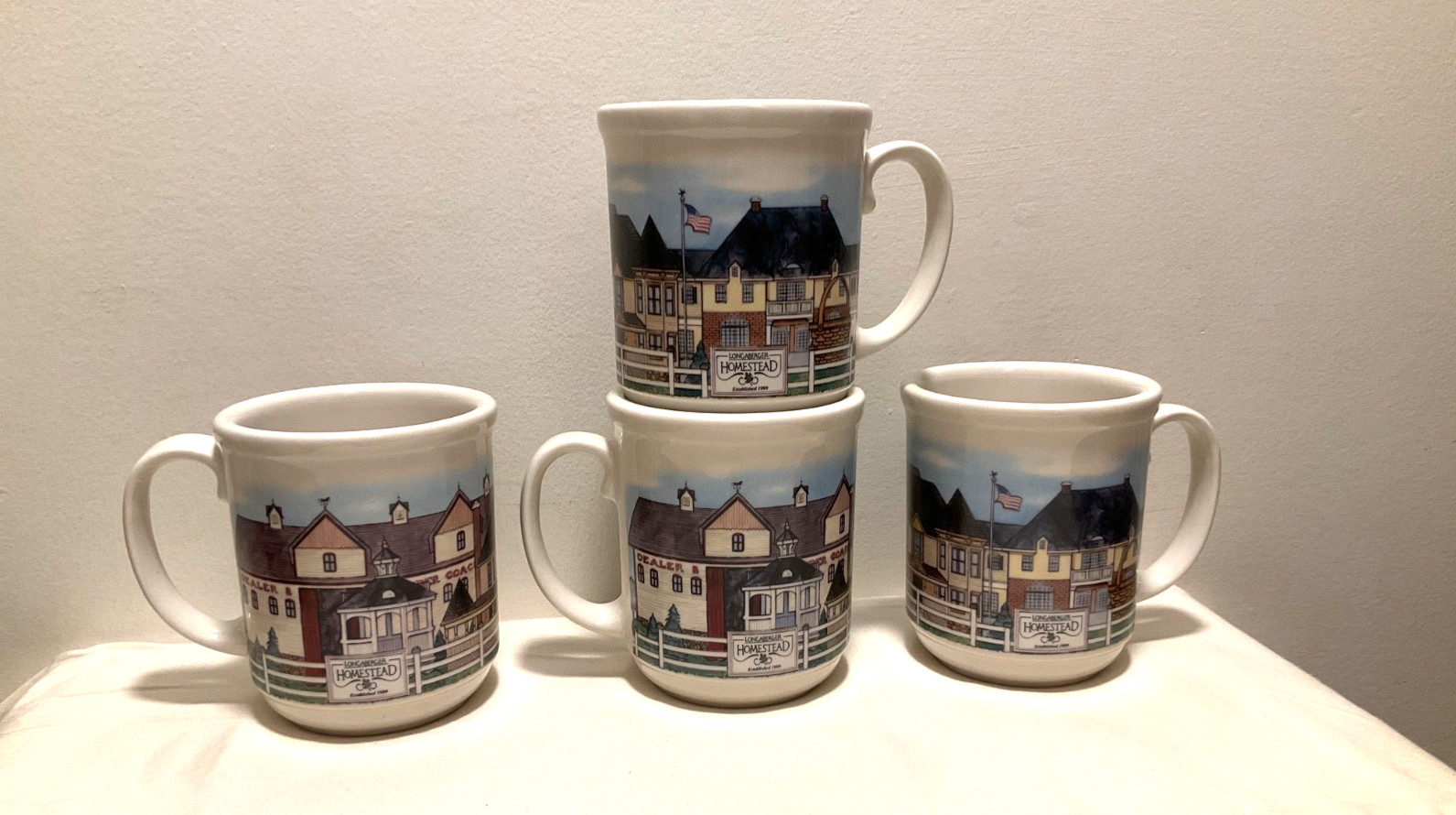Set of 4 Longaberger Homestead Pottery Coffee Mugs Vintage 1999 Retired Mint