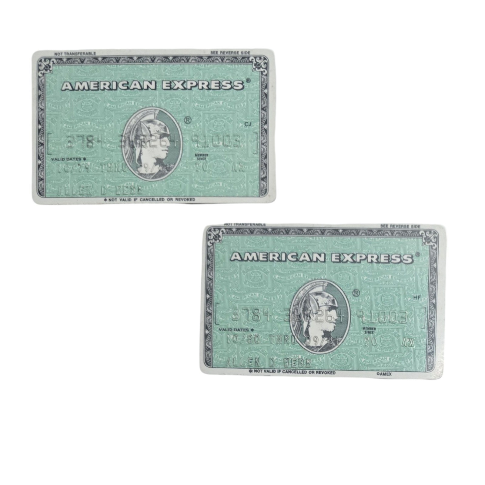 Vintage 1979 & 1980 American Express Green Card Expired Same Number Vintage 1979 & 1980 American Express Green Card Expired Same Number