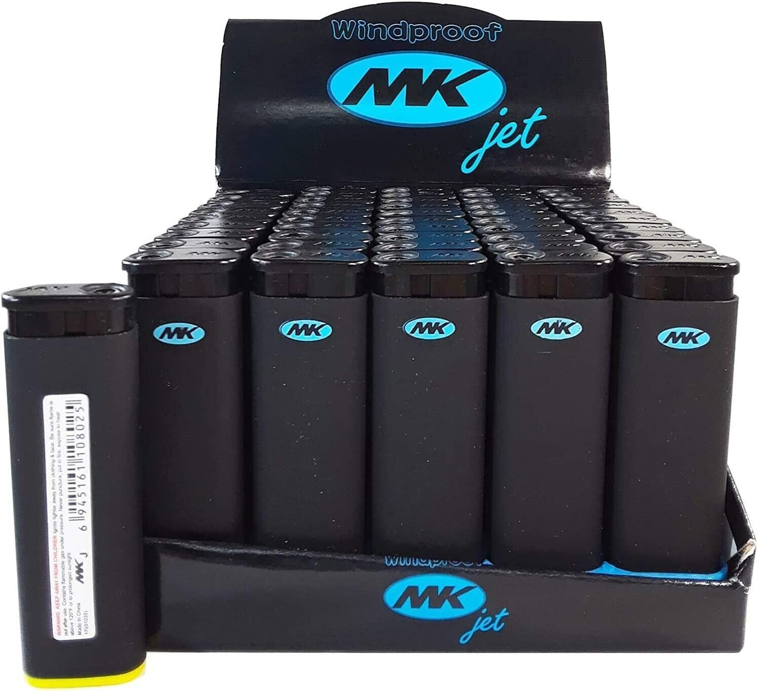 Tray of 50 Ct MK JET BLACK TORCH Big Full Size Lighters Refillable Windproof Tray of 50 Ct MK JET BLACK TORCH Big Full Size Lighters Refillable Windproof