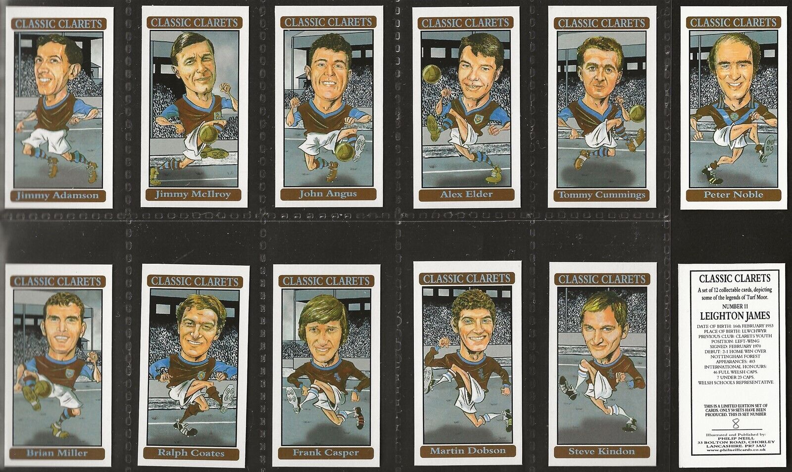 NEILL-FULL SET- FOOTBALL - CLASSIC CLARETS BURNLEY (12 CARDS) LIMITED EDITION