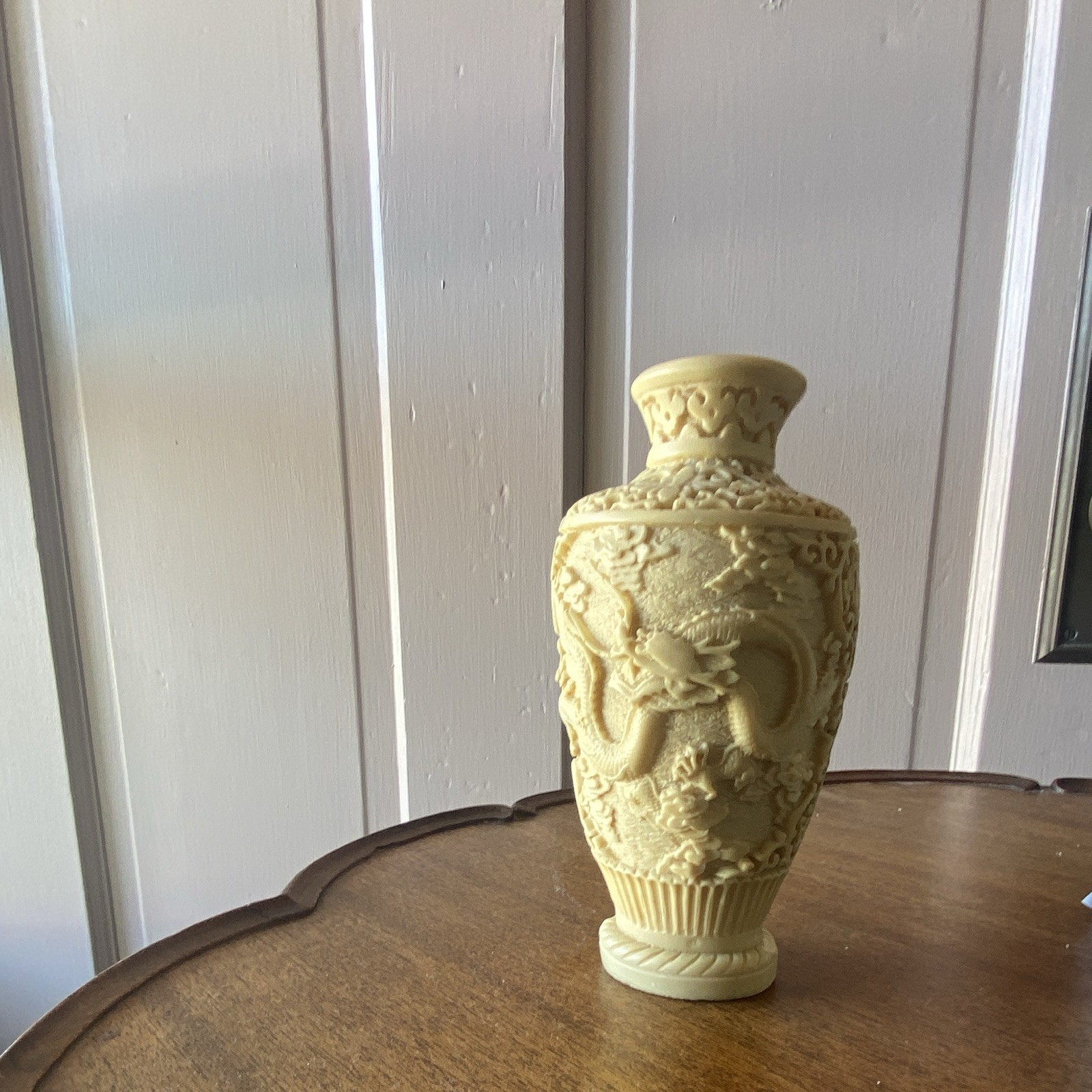 Vtg Norleans Hand Carved Dragon Resin Vase made in Italy