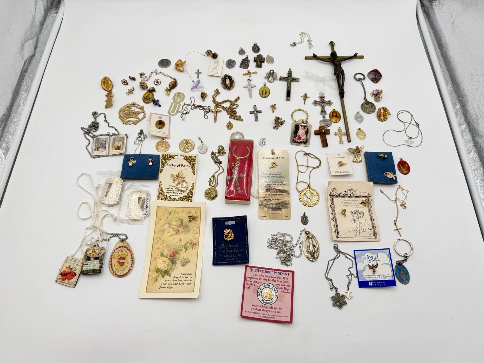 HUGE Lot of Antique Vintage Catholic Religious Medals Pendant Jewelry Cross AS I