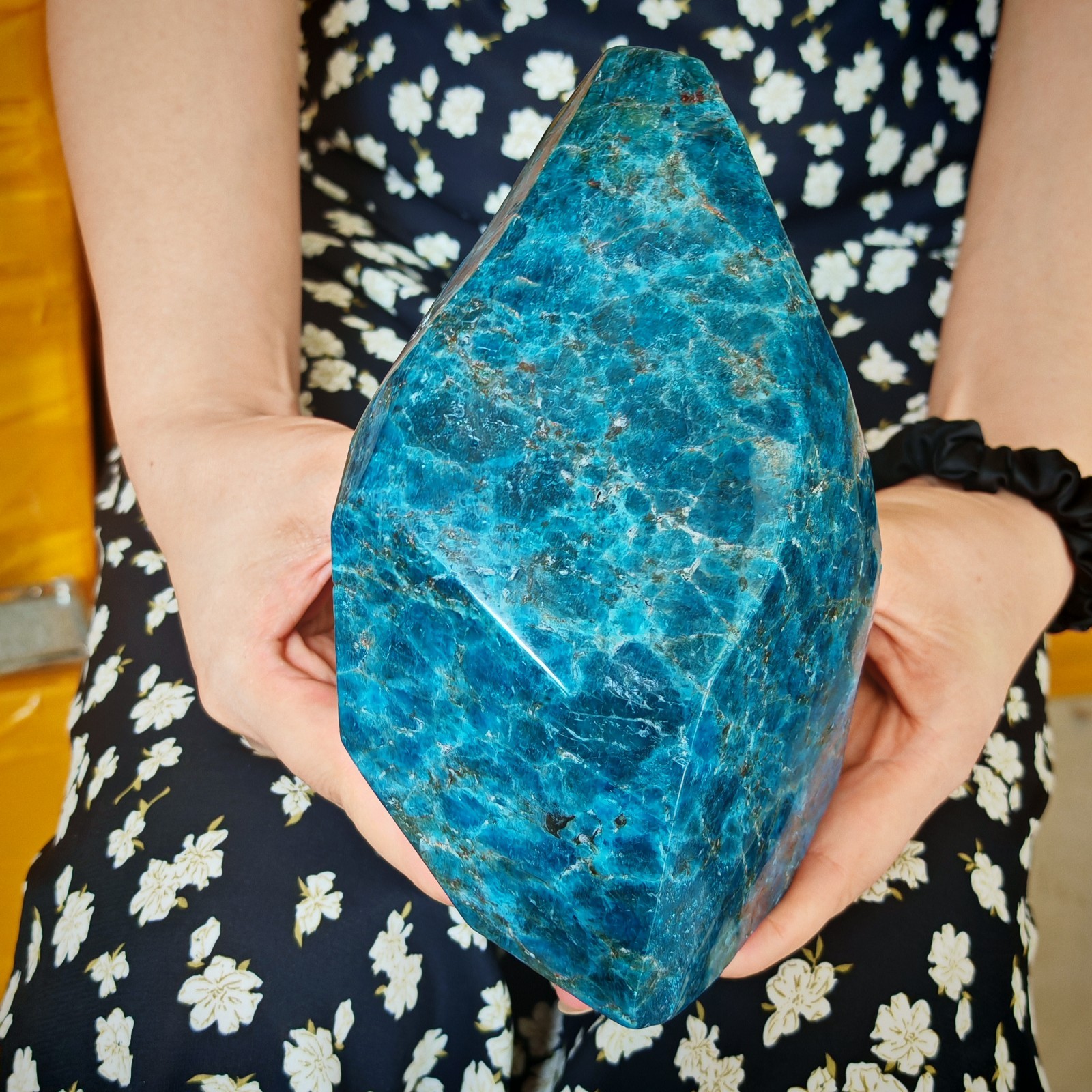 5.5LB Polished Blue Apatite Freeform Specimen Bright Deep Blue Natural Crystal